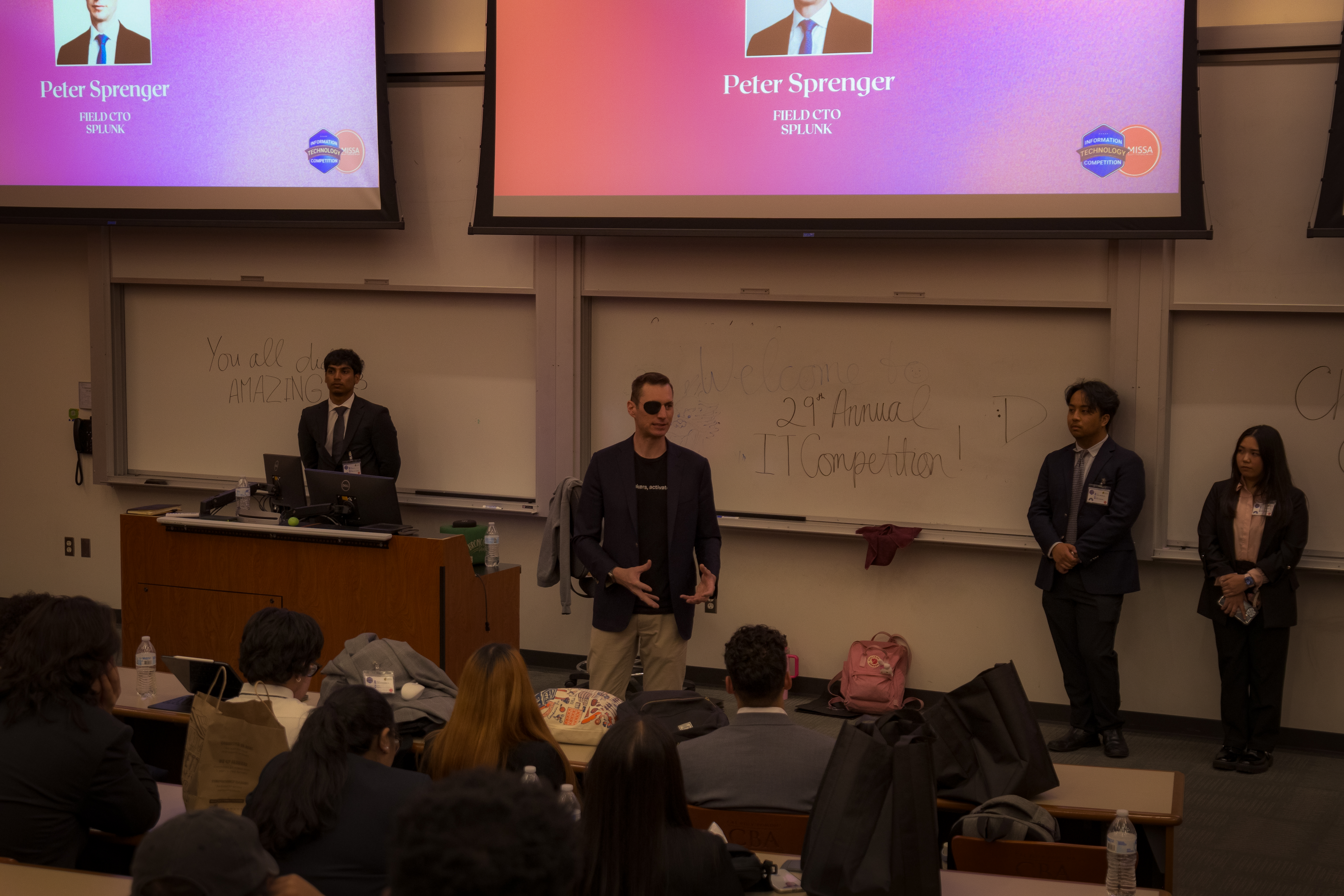 Guest speaker Peter Sprenger taking to students