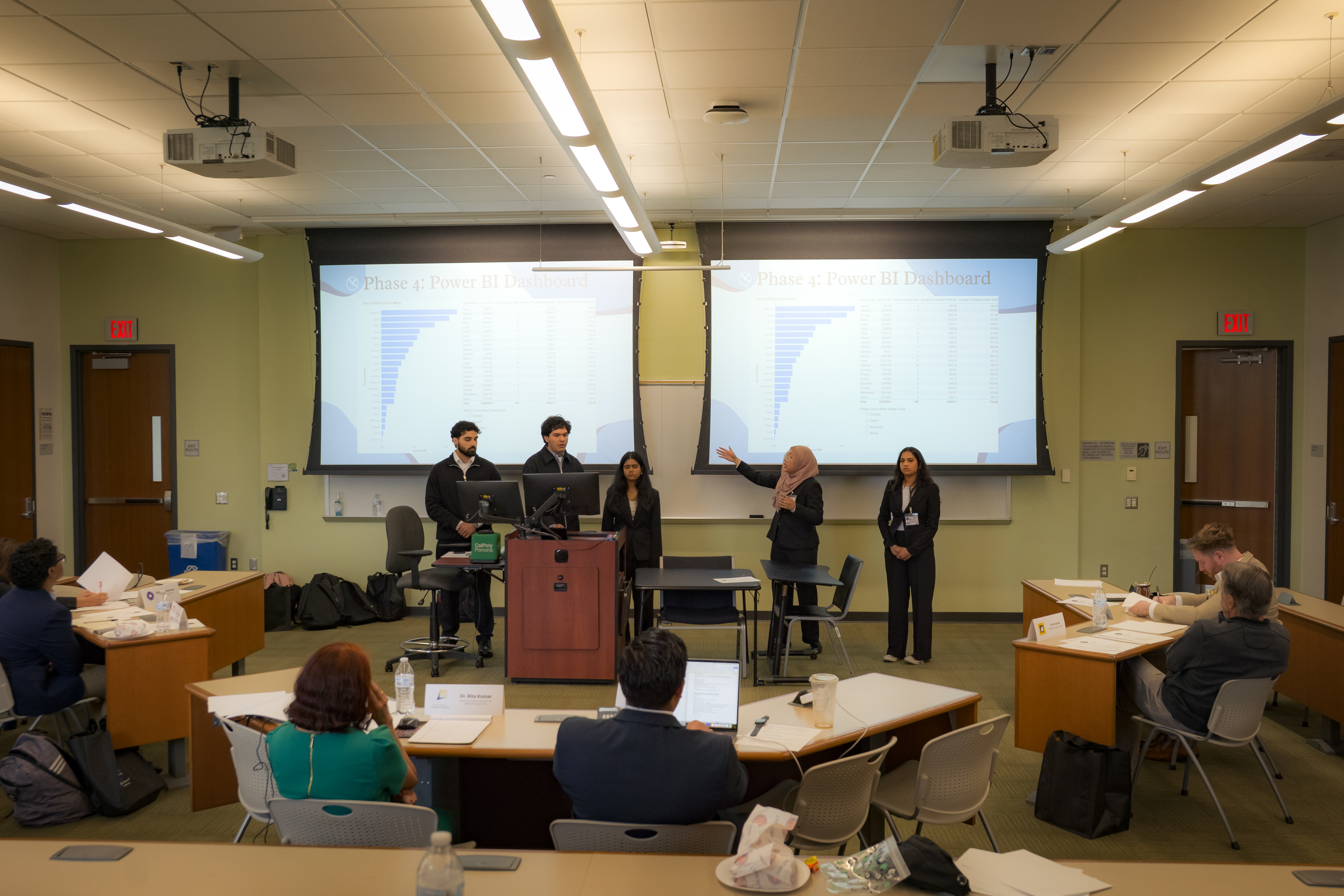 Five students presenting a histogram at ITC